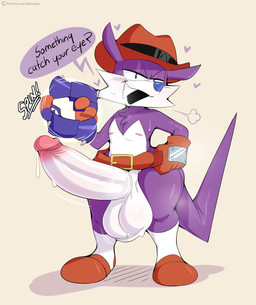 anthro balls big_balls big_penis clothing cowboy_hat dialogue erection genitals gloves gun handwear hat headgear headwear huge_balls huge_penis humanoid_genitalia humanoid_penis looking_at_viewer male open_mouth patreon_logo penis ranged_weapon simple_background solo sound_effects speech_bubble talking_to_viewer text weapon jinu patreon sega sonic_the_hedgehog_(series) fang_the_hunter dipodid jerboa mammal rodent 2021 absurd_res digital_media_(artwork) english_text hi_res url
