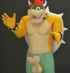 balls bottomwear clothed clothing collar genitals humanoid_hands looking_at_viewer male pants penis penis_poking_out penis_through_fly presenting shell solo spiked_collar spikes topless xr0n0s mario_bros nintendo bowser humanoid koopa reptile scalie 3d_(artwork) blender_(artwork) digital_media_(artwork)