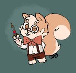 anthro bandage bandage_on_face bandage_on_nose bespectacled bottomwear bow_tie clothing freckles fur gab_(bespectacled) heart_eyes heart_symbol looking_at_viewer male mammal pawpads rodent sciurid shorts solo syringe tan_body tan_fur toony tree_squirrel
