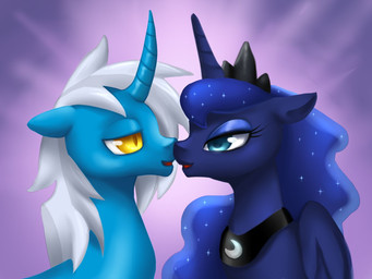 blue_body blue_feathers duo eye_contact feathered_wings feathers female feral horn looking_at_another male simple_background wings verard87 friendship_is_magic hasbro my_little_pony mythology fan_character princess_luna_(mlp) equid equine mammal mythological_creature mythological_equine unicorn winged_unicorn 2015 4:3 hi_res source_request unavailable_at_source