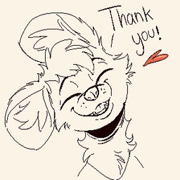 ambiguous_gender anthro brown_background cheek_tuft dialogue eyes_closed facial_tuft heart_symbol inner_ear_fluff neck_tuft simple_background smile solo text tuft juantriforce milo_(juantriforce) african_wild_dog canid canine mammal 1:1 2019 aliasing digital_media_(artwork) english_text headshot_portrait icon low_res portrait spot_color