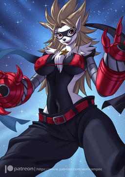 anthro biped bottomwear bra breasts claws clothed clothed_anthro clothed_female clothing female finger_claws fingers front_view hair looking_at_viewer navel pants red_eyes smile solo underwear alanscampos bandai_namco digimon digimon_(species) wolvermon 2025 digital_drawing_(artwork) digital_media_(artwork) hi_res