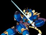 anthro arm_cannon armor looking_at_viewer male mega_buster melee_weapon ranged_weapon sharp_teeth smile solo sword teeth weapon midnight_meowth capcom mega_man_(series) mega_man_x_(series) arty_(midnightmeowth) cheetah felid feline mammal absurd_res alpha_channel hi_res