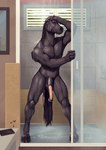 animal_genitalia animal_penis anthro balls biceps electronics equine_genitalia equine_penis genitals male muscular muscular_anthro muscular_male nude pecs penis phone shower solo tail wet satanic_monkey equid equine horse mammal digital_media_(artwork) hi_res