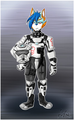 anthro armor arms_by_side bent_arm border grumpy hair hair_over_eye hand_on_hip hand_on_own_hip headgear helmet holding_armor holding_headgear holding_helmet holding_object legs_together looking_at_viewer male one_eye_obstructed pilot solo standing straight_arm straight_legs touching_hip touching_own_hip white_border battybytes electronic_arts respawn_entertainment titanfall falcon_woodwere arctic_wolf canid canine canis mammal wolf hi_res