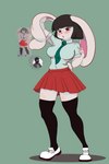 anthro big_breasts bottomwear breasts clothing cotton_tail embarrassed female fur hair legwear long_ears looking_at_viewer pantyhose redesigned short_hair skirt solo student thigh_highs white_body white_fur walas21 lagomorph leporid mammal rabbit absurd_res hi_res