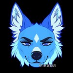 1:1 alpha_channel anthro artist_name black_nose blue_body blue_eyes blue_fur canid cheek_tuft closed_smile eyelashes facial_tuft female front_view fur glistening glistening_eyes head_tuft headshot_portrait inner_ear_fluff looking_at_viewer low_res mammal mouth_closed narrowed_eyes portrait rayliicious simple_background smile solo transparent_background tuft white_inner_ear_fluff