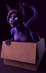 anthro bodily_fluids box breasts container drooling female hair nipples nude ponytail saliva small_breasts solo tail heymupau asha domestic_cat felid feline felis mammal 3d_(artwork) digital_media_(artwork) hi_res