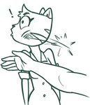 anthro clothed clothing disembodied_hand duo exclamation_point female shocked slap slap_mark solo_focus redout hayop_ka! nimfa_dimaano domestic_cat felid feline felis mammal digital_drawing_(artwork) digital_media_(artwork) hi_res monochrome