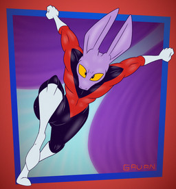 abstract_background anthro bodysuit boots clothing footwear glistening glistening_body gloves handwear male muscular purple_body purple_skin running shoes skinny skinsuit solo tight_clothing toony uniform yellow_eyes gavanzude dragon_ball dragon_ball_super dyspo alien lagomorph leporid mammal rabbit alternate_version_at_paywall digital_drawing_(artwork) digital_media_(artwork) hi_res signature