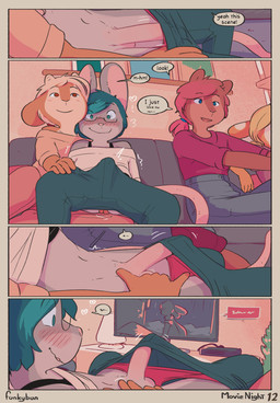 anal anal_fingering anthro assisted_exposure balls blonde_hair bulge clothed clothing dialogue electronics eyewear female female_fingering female_fingering_male femboy fingering furniture genitals glasses hair male male_fingered page_number penis red_hair shirt sofa tail television text title topwear conditional_dnp funkybun cassandra_(funkybun) emil_(funkybun) lily_(funkybun) sophie_(funkybun) bovid caprine goat lagomorph leporid mammal mouse murid murine mustelid otter rabbit rodent artist_name comic english_text hi_res trans_(lore)