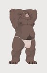 anthro asian_clothing brown_body brown_fur bulge claws clothed clothing east_asian_clothing eye_scar facial_scar fundoshi fundoshi_only fur hands_behind_head japanese_clothing male mostly_nude musclegut muscular pubes scar simple_background slightly_chubby solo toe_claws topless underwear underwear_only white_background tusskor mihoyo zenless_zone_zero ben_bigger bear mammal thiren 2025 hi_res