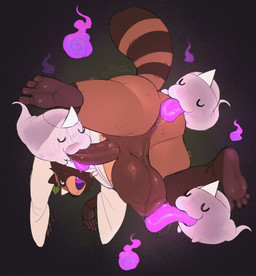 ambiguous_rimming ambiguous_rimming_male anthro anus ball_lick balls big_balls big_penis black_background bottomless bottomless_anthro bottomless_male brown_body brown_fur clothed clothing erection eyes_closed fangs feet fellatio fur genitals hroup huge_balls huge_penis humanoid_feet humanoid_genitalia humanoid_penis leaf leaf_on_head licking male multicolored_body multicolored_fur open_mouth oral oral_penetration penetration penile penis perineum plantigrade rimming_male robe sex simple_background slightly_chubby slightly_chubby_anthro slightly_chubby_male teeth tongue two_tone_body two_tone_fur wide_eyed roseonapot toast_(roseonapot) canid canine ghost mammal raccoon_dog spirit tanuki hi_res