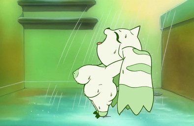 anthro areola bathing blissful breasts drinking_shower_water female nude open_mouth shortstack shortstack_female shower showering slightly_chubby slightly_chubby_female solo wet mr_harinezumi bandai_namco digimon digimon_(species) terriermon hi_res