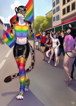 4_toes 5_fingers accessory anthro arm_warmers armwear biped blurred_character breasts bulge cheering city clothed clothing digitigrade feet female female_anthro femboy fingers flag flagpole group hair hair_accessory hair_tie hindpaw jockstrap leg_warmers legwear lgbt_pride long_hair male male_anthro male_focus marching pantsless paws pride_colors pride_parade public public_nudity rainbow_flag rainbow_pride_flag rainbow_symbol six-stripe_rainbow_pride_colors solo_focus street toes underwear essien essien_(character) umbrose bear canid canine canis domestic_cat felid feline felis fox mammal pantherine reptile scalie snow_leopard turtle wolf absurd_res hi_res