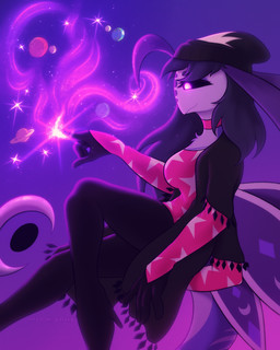 4_arms 4_fingers 4_wings antennae_(anatomy) anthro beanie black_beanie black_clothing black_hair black_hat black_headwear black_legs black_sclera breasts closed_smile clothed clothing cosplay female female_anthro fingers fur grey_body hair hat headgear headwear insect_wings lepidopteran_wings magic magic_user medium_breasts mouth_closed multi_arm multi_limb multi_wing pink_eyes planet purple_antennae purple_body purple_fur purple_tail purple_wings simple_background smile solo tail wings shad0w-galaxy hellaverse helluva_boss octavia_(helluva_boss) octavia_darkstar_(davjo) arthropod insect lepidopteran moth 4:5 absurd_res digital_media_(artwork) hi_res female_(lore)