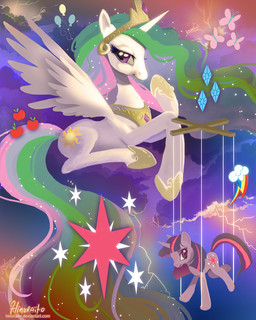 crown cutie_mark duo feathered_wings feathers female feral fur hair headgear horn long_hair marionette multicolored_hair princess puppet purple_body purple_eyes purple_fur purple_hair quadruped royalty tail text two_tone_hair wings hinoraito friendship_is_magic hasbro my_little_pony mythology princess_celestia_(mlp) twilight_sparkle_(mlp) equid equine mammal mythological_creature mythological_equine unicorn winged_unicorn 4:5 english_text signature