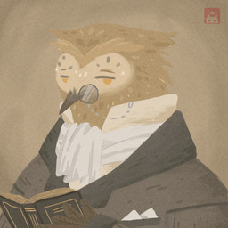 ambiguous_gender anthro beak book clothing coat eyewear facial_markings head_markings head_tuft holding_object male markings monocle orange_eyes scarf simple_background solo topwear tuft w0lfi unnamed_character avian bird owl 1:1 digital_media_(artwork) digital_painting_(artwork) painting_(artwork)