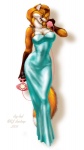 anthro breasts clothing dress electronics female front_view fur hair landline_phone orange_body orange_fur orange_hair phone pose rotary_phone simple_background solo standing tail teal_clothing teal_dress white_background wired_phone richard_bartrop big_red_(richard_bartrop) canid canine fox mammal 2008 pinup