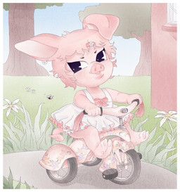 accessory anthro border bow_ribbon clothing dress ear_piercing ear_ring female floppy_ears flower frilly frilly_clothing hair hair_accessory hairclip outside piercing pink_body pink_hair plant ring_piercing solo toddler tricycle vehicle white_border young young_anthro 1ksrw conditional_dnp skzoo stray_kids dwaekki arthropod bee domestic_pig hymenopteran insect lagomorph leporid mammal rabbit suid suine sus_(pig) 2025 clip_studio_paint_(artwork) digital_media_(artwork) hi_res male_(lore)