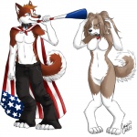 american_flag angry annoyed anthro cape clothing collar duo female flag flag_(object) flag_cape heart_symbol male nude simple_background tail united_states_of_america vuvuzela wearing_flag white_background cyiakanami jessehusky canid canine canis domestic_dog husky mammal nordic_sled_dog spitz 1:1 2010