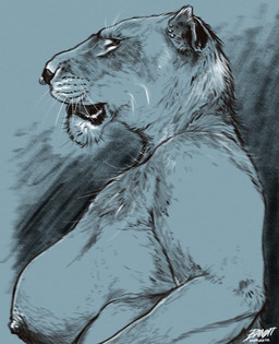 anthro big_breasts black_lips breasts ear_piercing facial_piercing female lips looking_forward nipples nose_piercing nose_ring piercing realistic ring_piercing side_view simple_background solo thick_bottom_lip whiskers band1tnsfw felid lion mammal pantherine 2023 absurd_res bust_portrait digital_drawing_(artwork) digital_media_(artwork) hi_res portrait