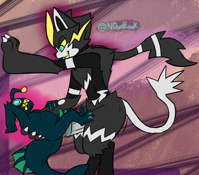 animal_genitalia animal_penis anthro duo ear_piercing equine_genitalia equine_penis feet genitals hand_on_back large_paws male male/male membrane_(anatomy) penetration penis piercing size_difference slit_penis tapering toes twitching webbed_feet neon_dontlook nintendo pokemon umi_(sableye) umi_the_sableye valentino_the_zeraora anglerfish_humanoid domestic_cat felid feline felis generation_3_pokemon generation_5_pokemon generation_7_pokemon humanoid hybrid hybrid_pokemon legendary_pokemon mammal pokemon_(species) sableye zebstrika zeraora