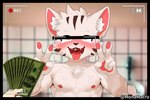 ahegao ambiguous_gender anthro bodily_fluids brown_body brown_fur censored_eyes duo fur gesture hand_gesture looking_pleasured male male_focus money muscular nipples recording recording_video slim solo_focus sweat tears teeth tongue tongue_out v_sign white_body young monamacro domestic_cat felid feline felis mammal 3:2 censored hi_res