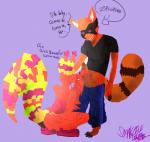 anthro butt duo erection genitals handjob kneeling male male/male penile penis pinata sex simple_background text spanglishhorse lapfox_trax the_quick_brown_fox zalgaloo animate_inanimate living_pinata mammal procyonid raccoon english_text hi_res