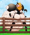 2016 absurd_res animal_humanoid areola belly big_belly big_breasts big_butt black_body black_fur black_nipples blush bovid bovine breasts broodmother butt female flittermilk fur hair hazel_(flittermilk) heart_nipples hi_res hooves huge_belly huge_breasts humanoid hyper hyper_belly hyper_breasts hyper_pregnancy imprint mammal mismatched_nipples multi_breast nipples nude orange_hair outside pregnant snout solo spots tail tail_tuft tuft unborn_kicking white_body white_fur white_nipples