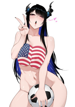 2_horns 5_fingers american_flag ball big_breasts black_fingernails black_hair black_nails bodypaint breasts colored_nails female fingernails fingers gesture hair hand_gesture heart_symbol horn looking_at_viewer markings mole_(marking) mole_under_eye nails navel nude nude_female nude_humanoid open_mouth painted_breasts red_eyes simple_background soccer_ball solo united_states_of_america v_sign white_background myth1carts hololive hololive_en vtuber nerissa_ravencroft demon demon_humanoid humanoid 2026 absurd_res hi_res
