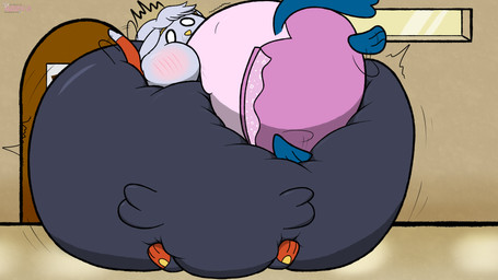 anthro belly belly_tuft big_belly black_body bladder_inflation blue_body blue_eyes blush blush_lines clothing door dress female female_anthro female_prey grey_body head_tuft huge_belly hyper hyper_belly hyper_inflation hyper_omorashi inflation inside male male_anthro male_pred omorashi outside_bathroom panties pink_nose pseudo_clothing red_body semi-anthro shocked tail tuft underwear unwilling_pred vore white_body willing_prey pinkoshawott nintendo pokemon azzy_(pinkoshawott) generation_5_pokemon generation_8_pokemon lagomorph leporid mammal mustelid oshawott otter pokemon_(species) rabbit raboot 16:9 2023 absurd_res hi_res widescreen
