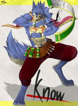 anthro brush ink male scar scroll solo tail モフッター canid canine canis mammal wolf hi_res