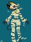 anthro black_sclera bone broken_chain chain cuff_(restraint) female gold_(metal) gold_jewelry gold_necklace jewelry mummy_wrappings necklace restraints shackled_wrists shackles skeleton solo hydrabb domestic_cat felid feline felis mammal mummy undead absurd_res cool_colors hi_res