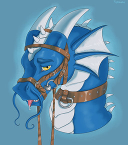 2_horns bdsm belt blue_body blue_scales bondage bound collar ear_frill facial_spikes feral frill_(anatomy) gag grey_body grey_scales halter harness_gag head_spikes horn leash leashed_collar male membrane_(anatomy) membranous_frill muzzle_(object) petplay ponyplay reins roleplay scales solo spikes spikes_(anatomy) tongue whiskers yellow_eyes jupizoro mythology ws5000 dragon mythological_creature mythological_scalie scalie absurd_res hi_res