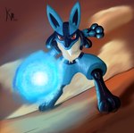 action_pose ambiguous_gender angry anthro aura_sphere blue_body chest_spike dust_cloud foreshortening fur glistening glistening_eyes light pose red_eyes smoke solo spikes spikes_(anatomy) yellow_body yellow_fur krusemeister030 nintendo pokemon generation_4_pokemon lucario pokemon_(species) hi_res lighting shaded