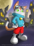 anthro bell clothing fur gloves green_eyes hands_on_hips handwear looking_up male night orange_body orange_fur solo tail kukat blinx_the_time_sweeper microsoft xbox_game_studios blinx 2008 3:4