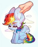 big_ears blue_body blue_fur blush chest_tuft disembodied_hand eyes_closed female feral fur hair multicolored_hair multicolored_tail petting_ear petting_ears rainbow_hair rainbow_tail solo tail touching_ear tuft wings minekoo2 friendship_is_magic hasbro my_little_pony mythology rainbow_dash_(mlp) equid equine mammal mythological_creature mythological_equine pegasus hi_res