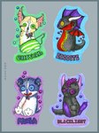 ambiguous_gender anthro blue_border border glamfur group plushie tail voodoo voodoo_doll caishide chival mythology exodite fightbite canid canine canis domestic_dog dragon kangaroo macropod mammal marsupial mythological_creature mythological_scalie pit_bull scalie