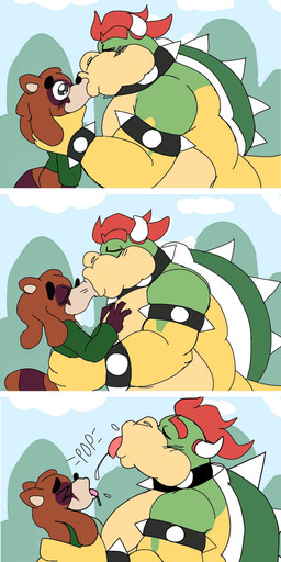 anthro duo french_kissing genitals kissing male male/male penis toony apolonoise mario_bros nintendo bowser canid canine koopa mammal procyonid raccoon_dog scalie tanuki absurd_res comic hi_res long_image tall_image