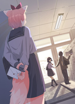 5_fingers anthro asian_clothing bag cheat clothing detailed_background east_asian_clothing envelope female fingers footwear group hair hand_holding heartbroken japanese_clothing japanese_school_uniform kemono lamp laugh locker_room male sad school_uniform serafuku shoes short_hair tail text tile trio uniform mametunu fur_(theterm) canid canine canis fox human mammal 2025 absurd_res digital_drawing_(artwork) digital_media_(artwork) hi_res japanese_description japanese_text translated translated_description
