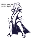 anthro clothed clothing dialogue fur hair horn legwear long_ears looking_at_viewer male robe simple_background smile solo text thigh_highs white_body white_fur crackers undertale undertale_(series) asriel_dreemurr_(god_form) boss_monster_(undertale) bovid caprine goat mammal digital_media_(artwork) english_text