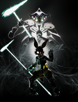 anthro cybernetics duo female machine power warfaremachine warfaremachine_(modeler) fate_(hazardcore) holly_zanzibar warfare_holly cyborg lagomorph leporid mammal monster rabbit unknown_species 3d_(artwork) absurd_res blender_(artwork) digital_media_(artwork) hi_res