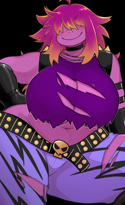 anthro belt belt_buckle big_breasts black_background blue_bottomwear blue_clothing blue_jeans blue_pants blush blush_lines bottomwear breasts buckle choker cleavage clothed clothing crop_top curvy_figure denim denim_bottomwear denim_clothing female freckled_face freckles gloves hair hand_on_hip handwear jeans jewelry mouth_closed navel necklace non-mammal_breasts pants pink_body pink_skin purple_clothing purple_crop_top purple_shirt purple_topwear shirt simple_background skull_belt_buckle smile solo thick_thighs topwear torn_bottomwear torn_clothing torn_crop_top torn_jeans torn_pants torn_topwear wide_hipped_anthro wide_hipped_female wide_hips underchikichan deltarune undertale_(series) susie_(deltarune) reptile scalie 2025 digital_drawing_(artwork) digital_media_(artwork) hi_res portrait three-quarter_portrait