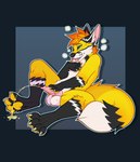 anthro balls bodily_fluids genital_fluids genitals knot male paws peeing relieved solo substance_intoxication urine watersports yellow_body alienpoosy thunder_fox absurd_res hi_res