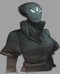 3_eyes breasts clothed clothed_female clothed_humanoid clothing earless female female_humanoid glowing glowing_eyes grey_background mouthless multi_eye noseless not_furry popped_collar simple_background solo rekkadraws risk_of_rain artificer_(risk_of_rain) humanoid 2024 digital_drawing_(artwork) digital_media_(artwork) half-length_portrait portrait