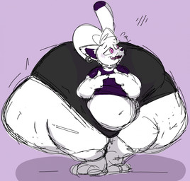 ambiguous_gender anthro big_butt bottom_heavy bottomwear butt clothed clothing ear_piercing ear_ring embarrassed fur huge_butt hyper hyper_butt open_mouth piercing pink_eyes purple_inner_ear ring_piercing shirt shorts shy simple_background skimpy slightly_chubby solo thick_thighs topwear walking whiskers white_body white_fur wide_hips aliembruh axie_(ad_axie) felid feline mammal colored colored_sketch hi_res shaded simple_shading sketch nonbinary_(lore)