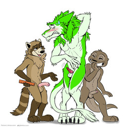 animal_genitalia animal_penis anthro balls black_nose black_toe_claws blush bodily_fluids brown_body brown_fur comparing comparing_penis countershading digitigrade embarrassed erection eyes_closed facial_markings foreskin fur genitals giggle glans gloves_(marking) green_body green_fur group half-closed_eyes hand_behind_head head_markings head_tuft holding_object holding_ruler humanoid_genitalia humanoid_penis humiliation knot leg_markings looking_at_another looking_at_genitalia looking_at_own_penis looking_at_penis looking_at_self male male/male markings mask_(marking) measuring measuring_penis narrowed_eyes neck_tuft nervous nervous_sweat nude penis penis_humiliation penis_size_comparison penis_size_difference pink_penis plantigrade red_penis ring_(marking) ringed_tail ruler simple_background size_difference small_penis small_penis_humiliation smug socks_(marking) striped_markings striped_tail stripes sweat sweatdrop tail tail_markings tail_tuft text trio tuft unretracted_foreskin white_background white_balls white_body white_countershading nikraccoom felix_(nik159) nik_(nik159) serlue mammal mustelid otter procyonid raccoon sergal 2025 artist_name hi_res