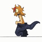 anthro belly big_pants black_bottomwear black_clothing black_pants bottomwear clothed clothing collar hair long_hair male orange_body oversized_clothing pants partially_clothed red_belly running simple_background solo tail thick_tail white_background ponyzilla nintendo pokemon cider_(ponyzilla) generation_5_pokemon pokemon_(species) reptile scalie scraggy animated