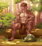 abs anthro big_muscles bottomwear bulge clothing detailed_bulge forest fur genital_outline grass hair huge_muscles log loincloth male multicolored_body multicolored_fur muscular muscular_anthro muscular_male pecs penis_outline plant rock sitting solo tree two_tone_body two_tone_fur wood blazingifrit mammal mustelid musteline stoat true_musteline weasel 2015